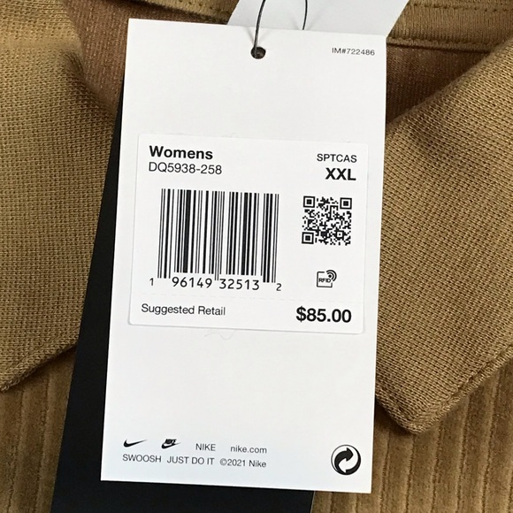 Nike Sportswear Women's Velour Tan Corduroy 1/4 Zip Pullover Collard Top Sz XXL - Picture 7 of 8